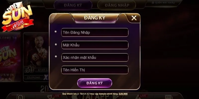 Thực hiện điền dữ liệu đăng ký Sunwin