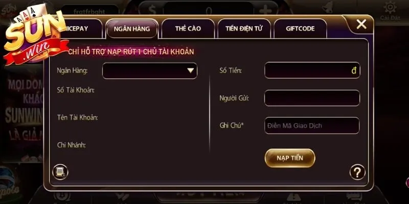 Lộ trình nạp tiền Sunwin bằng ngân hàng